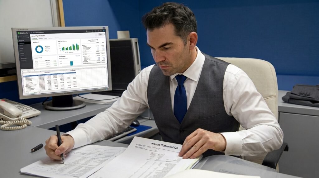 Michael Jones, Enrolled Agent, preparing a tax return for a small business client